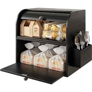 TQVAI Natural Bamboo 2 Layer Large Bread Box for Kitchen Counter